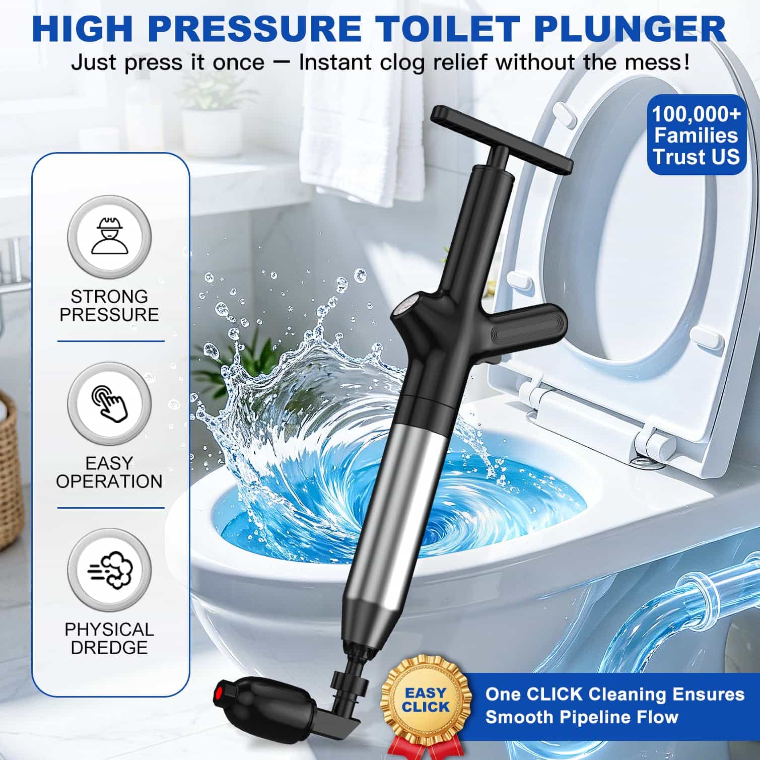 Plunger Toilet - Tuvalet Tıkanıklık Giderici, Yüksek Basınçlı Tuvalet