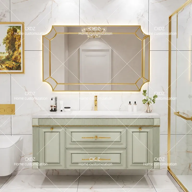 Home Bathroom Vanity Combo - Amerikan Meşe Taş Levha, Aynalı Lavabo